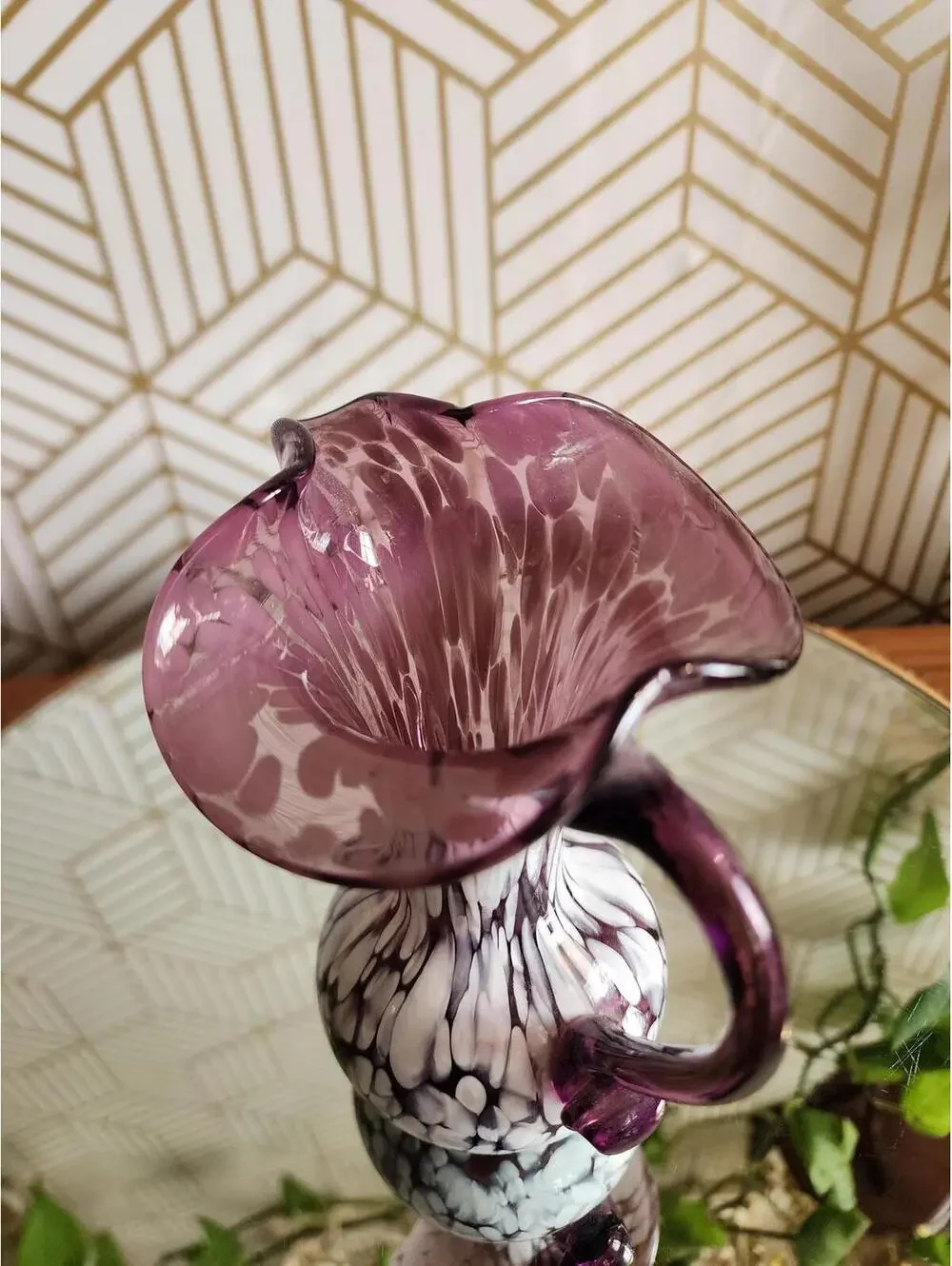 Vintage Rainbow Glass Amethyst Splatter Small Pitcher
